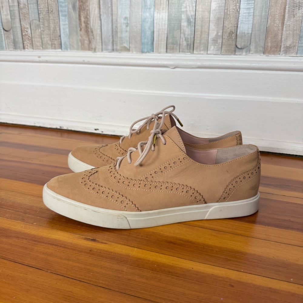Kate Spade 11 Caitlyn Brogue Derby Oxford Lace Up Suede Leather Sneaker Shoe Tan